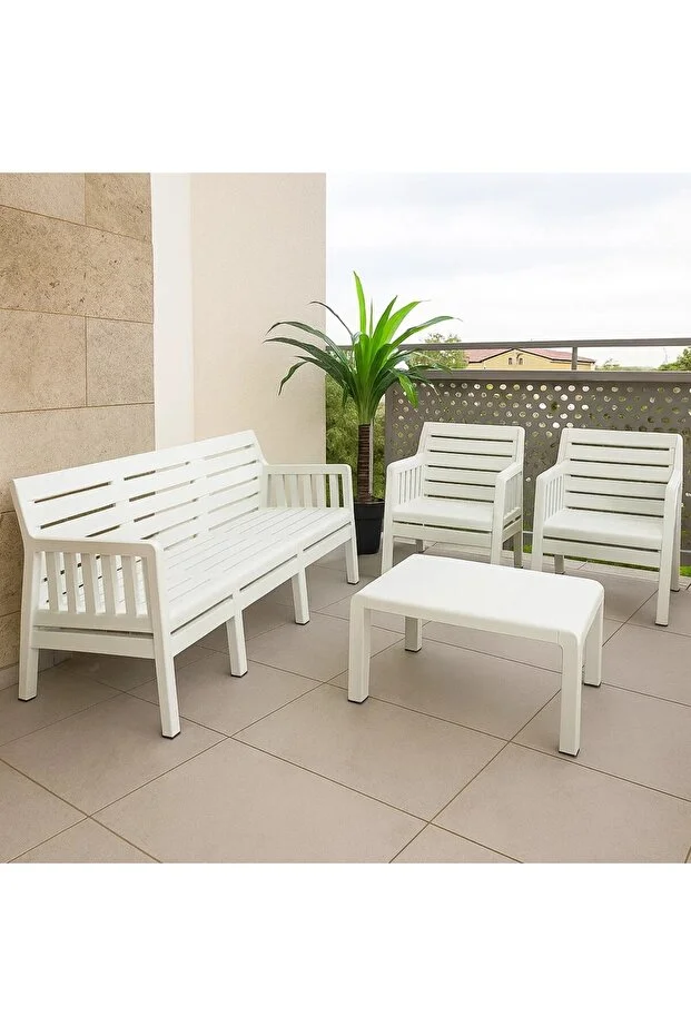 Lara 3 1 1 S Mindersiz Bahçe Takımı Balkon - Bahçe - Teras Mobilyası / Beyaz